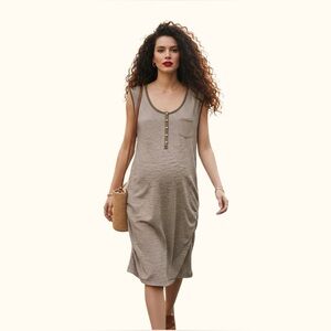 Eddie Bauer Gray Striped Henley Ruched Side Midi Dress XL